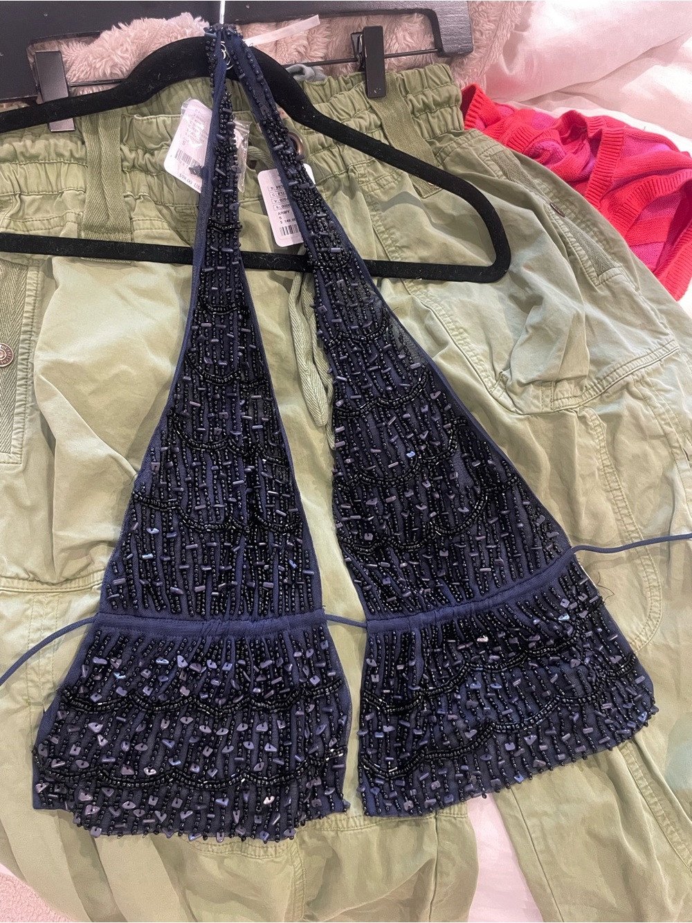 NWT Free People Navy Beaded Halter top- size small. Sold out online!